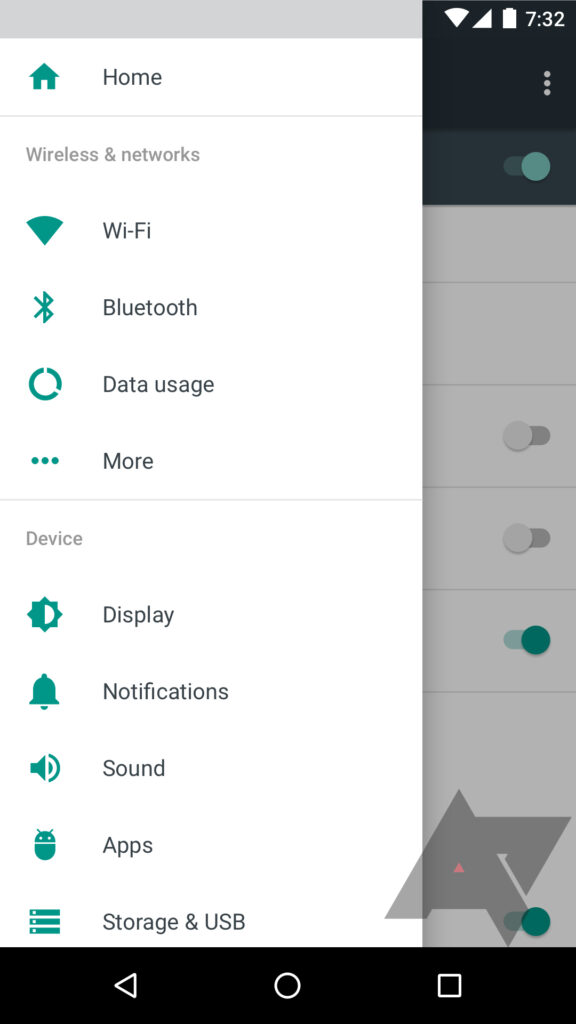 Menu Drawer di Setting Android N