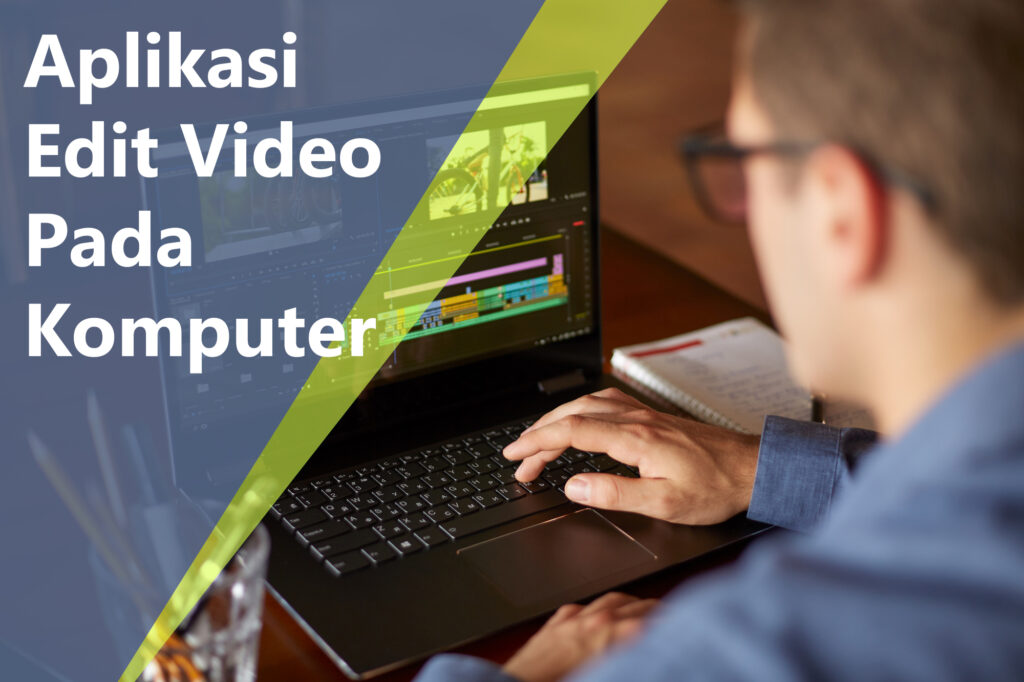 Freelancer Video Editor Works At The Laptop Computer With Movie Editing Sofware. Videographer Vlogger Or Blogger Camera Man At Work Editing Vlog. Tracking And Revealing Shot
