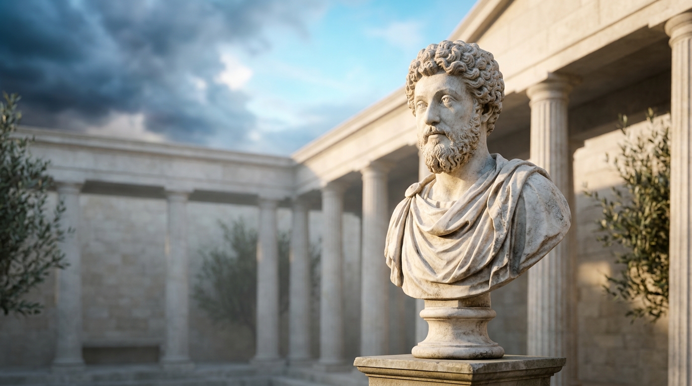 Patung Marcus Aurelius filosofi stoikisme untuk ketenangan hidup batin